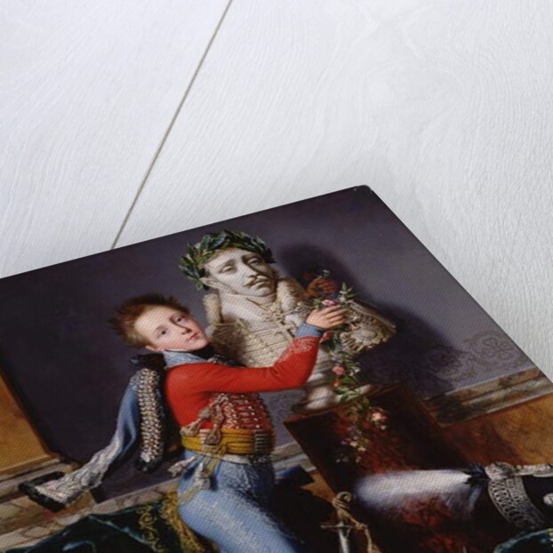 Portrait of Edouard Cesar de Laborde bedecking his father's bust with flowers, 1817 by Alexandre-Jean Dubois Drahonet