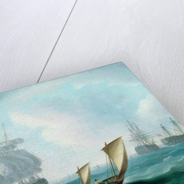 British Men-o'-war and a Hulk in a Swell, a Sailing Boat in the Foreground by Thomas Buttersworth