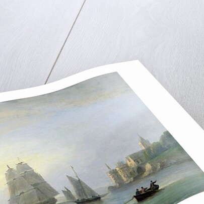 A Brig Entering Dartmouth Harbour, with a Ferry in the Foreground, 1828 by Thomas Luny