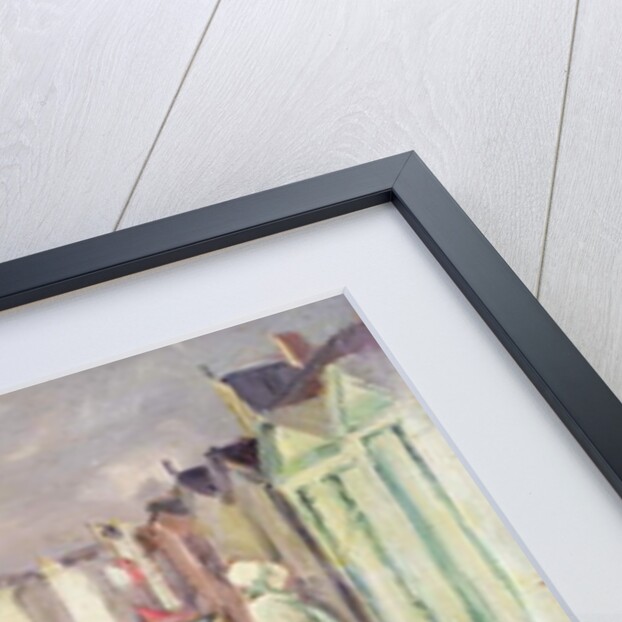 Figures walking beside a line of beach huts by Philip Wilson Steer