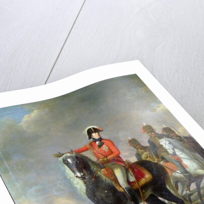 Equestrian portrait of the Duke of Wellington with British Hussars on a battlefield, 1814 by Nicolas Louis Albert Delerive