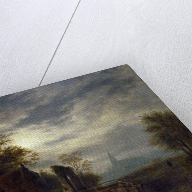 Moonlit river scene with figures unloading a boat by Georg Gillis van Haanen