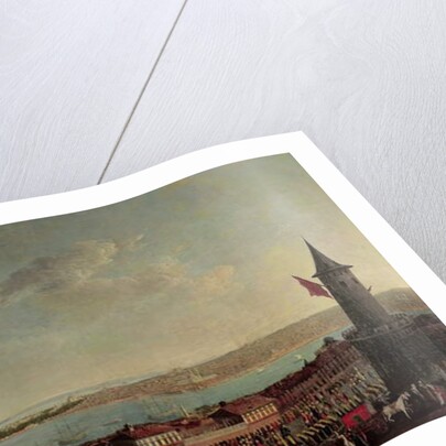 View of Constantinople with a procession of janissaries passing the Galata Tower by Jean Baptiste Vanmour