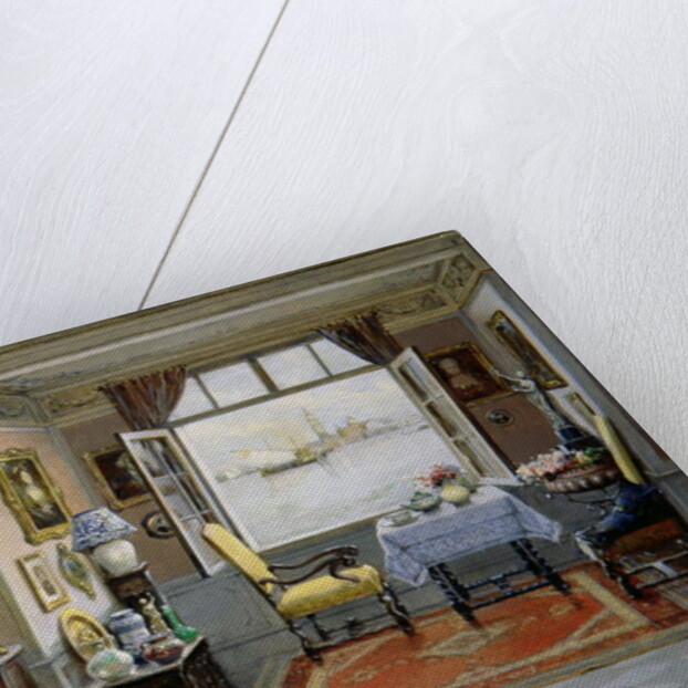 A Venetian home with a view of San Giorgio Maggiore from an open window, c.1900 by Cesare Vianello