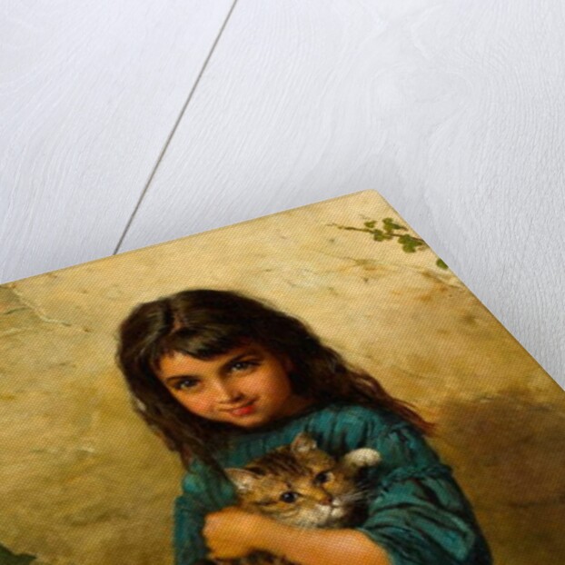 Full of Mischief, A Girl with her Cat by William Oliver