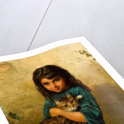 Full of Mischief, A Girl with her Cat by William Oliver