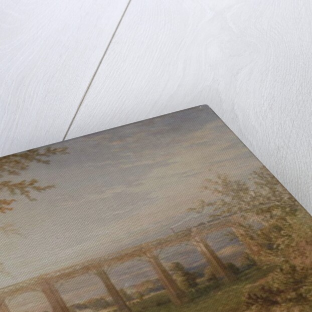 A Brick and Timber Railway Viaduct with Steam Train, 1849 by F. S. Cook