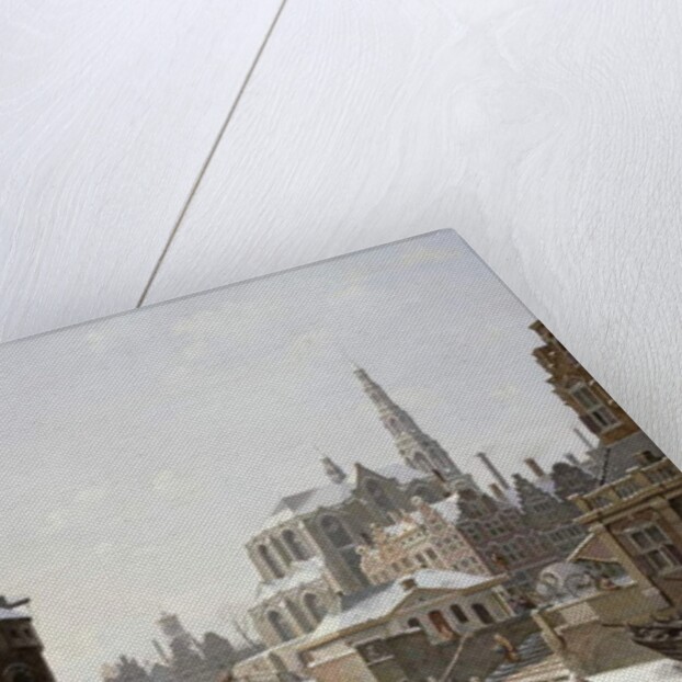 A Capriccio View of a Town with Figures on a Frozen Canal by Jan Hendrik Verheyen