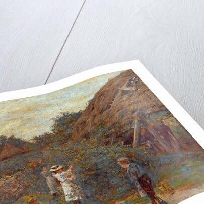 Scene in farmyard with children picking fruit, 1901 by Charles James