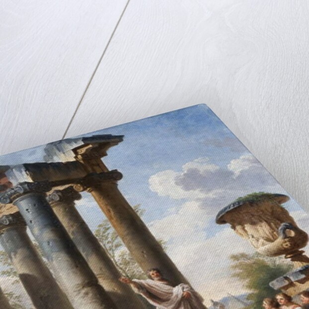 Capriccio with the preaching of a saint, the Medici vase, a ruined temple and the Pyramid of Cestius, c.1745 by Giovanni Paolo Pannini or Panini