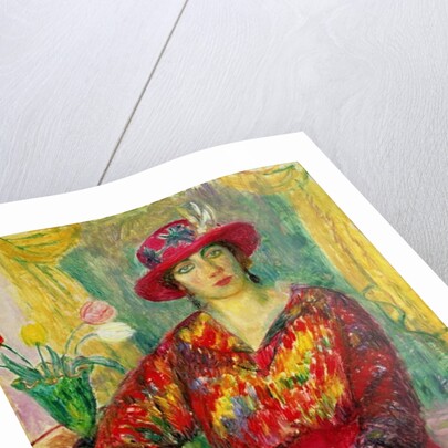 Girl in a Red Dress and Hat by William James Glackens