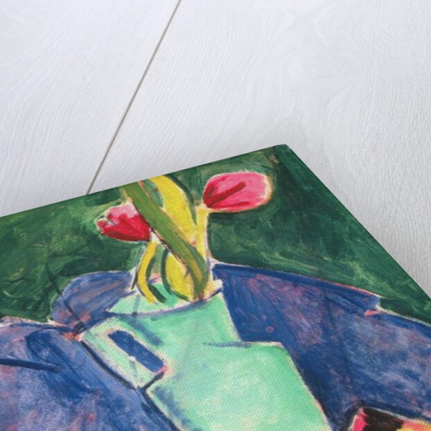 Flowers in a Green Vase on Purple Cloth by Alfred Henry Maurer