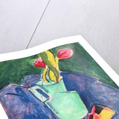 Flowers in a Green Vase on Purple Cloth by Alfred Henry Maurer