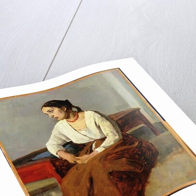 Seated Woman in Brown Skirt by Jean Baptiste Camille Corot