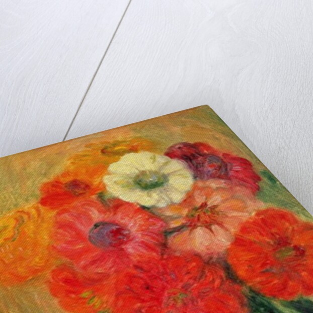 Zinnias in a Striped Blue Vase by William James Glackens