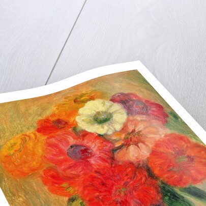 Zinnias in a Striped Blue Vase by William James Glackens