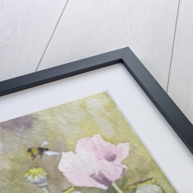 Pink poppies with bees by Rosalie Bullock