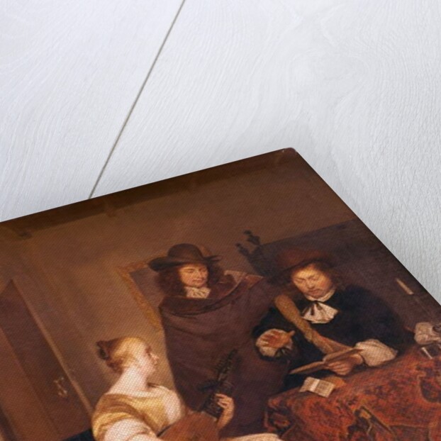 A Young Woman Playing a Theorbo to Two Men, 1667-68 by Gerard ter Borch or Terborch