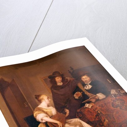 A Young Woman Playing a Theorbo to Two Men, 1667-68 by Gerard ter Borch or Terborch