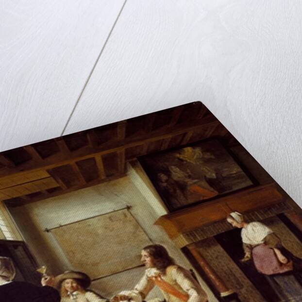 An Interior, with a Woman drinking with Two Men, and a Maidservant by Pieter de Hooch