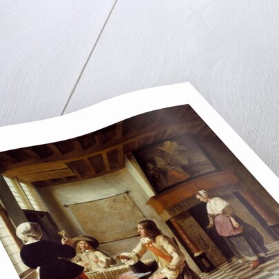 An Interior, with a Woman drinking with Two Men, and a Maidservant by Pieter de Hooch
