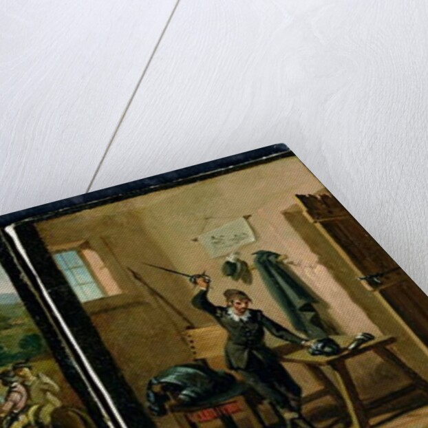 Don Quixote hanging from the window and preparing his armour, two scenes from the novel by Cervantes by Zacarias Gonzalez Velazquez