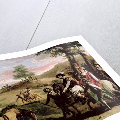 Don Quixote falls from his horse in front of the Dukes by Zacarias Gonzalez Velazquez