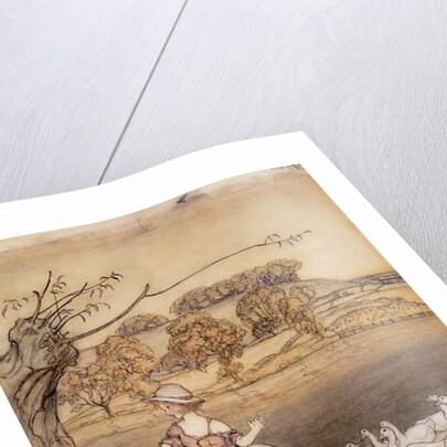 Tattercoats dancing while the gooseherd pipes by Arthur Rackham