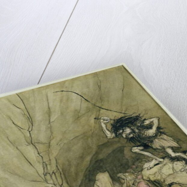 Alberich drives in a band of Nibelungs laden with gold and silver treasure by Arthur Rackham
