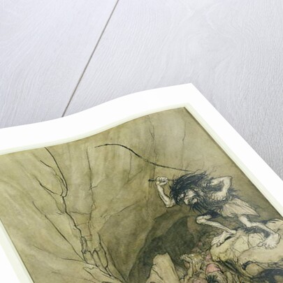 Alberich drives in a band of Nibelungs laden with gold and silver treasure by Arthur Rackham