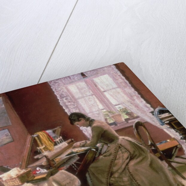 Johanne Wilde, the artist's wife, at her loom by Laurits Andersen Ring