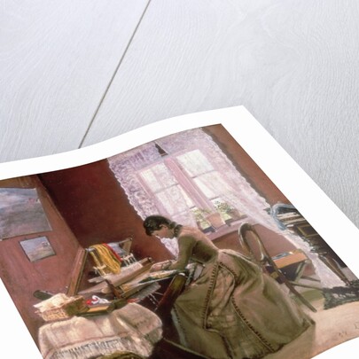 Johanne Wilde, the artist's wife, at her loom by Laurits Andersen Ring