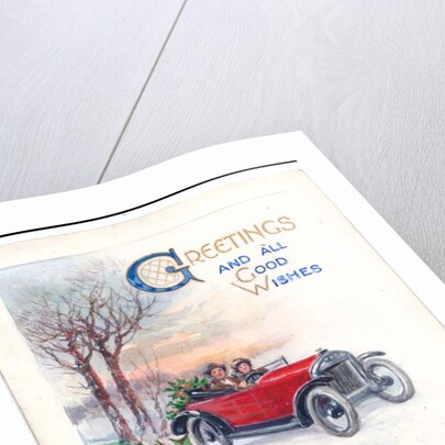 Original artwork for a Christmas card of a red car and holly, circa 1951 by (after) English School