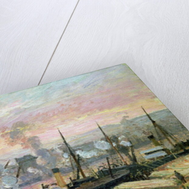 Sunset at Rouen, Boats Unloading Wood, 1896 by Camille Pissarro
