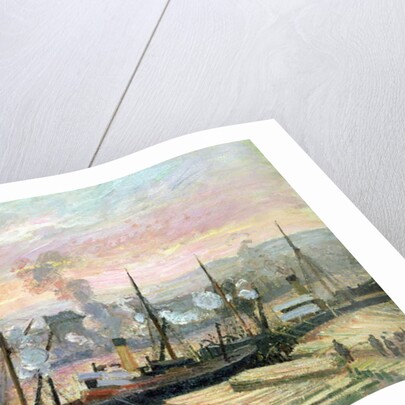 Sunset at Rouen, Boats Unloading Wood, 1896 by Camille Pissarro