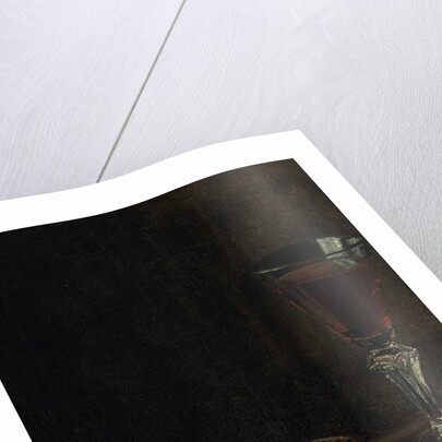 A glass of wine with walnuts on a table by Balthasar Denner