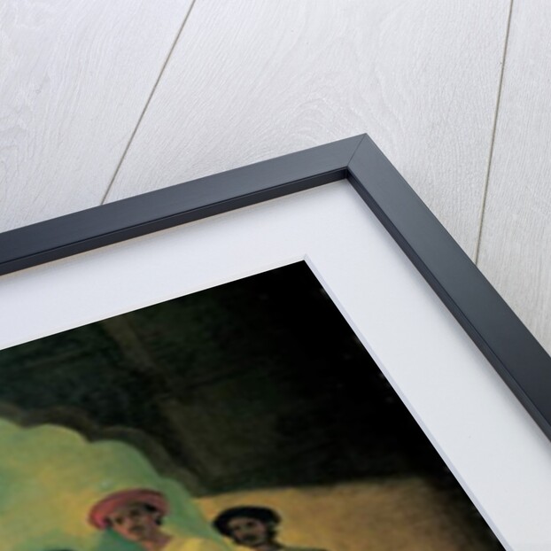 Group of Indian musicians playing a sarangi, a tambura and tablas, with a girl dancing on a terrace by William Hodges