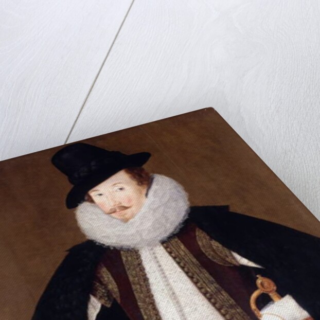 Portrait of Sir Charles Cornwallis, in a Fur Trimmed Black Cloak, White Doublet and Brown, Gold Embroidered Waistcoat, by Robert the Elder Peake