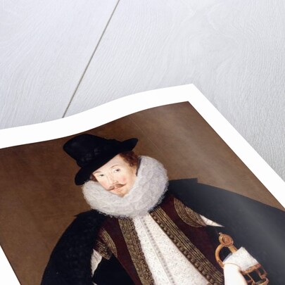 Portrait of Sir Charles Cornwallis, in a Fur Trimmed Black Cloak, White Doublet and Brown, Gold Embroidered Waistcoat, by Robert the Elder Peake