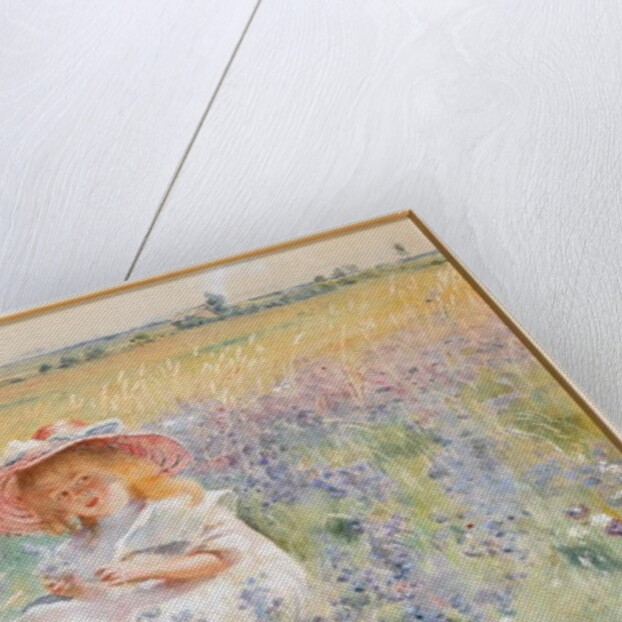 A Young Girl in a Field of Salvia, Oxeye Daisies and Meadow Foxtail by Konstantin Egorovich Makovsky