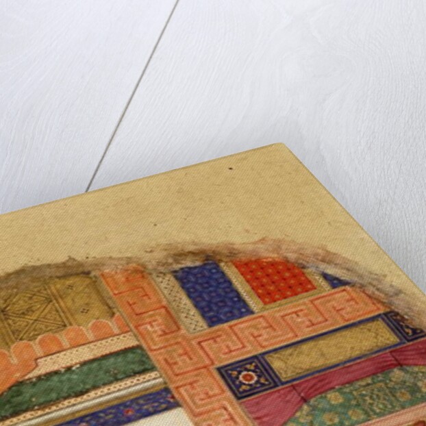 King Dasaratha Conversing with the Family Priest about Rama's Regency Inside the Palace, Whilst Courtiers and Ministers Await in the Courtyard, c.1595 by Mughal School