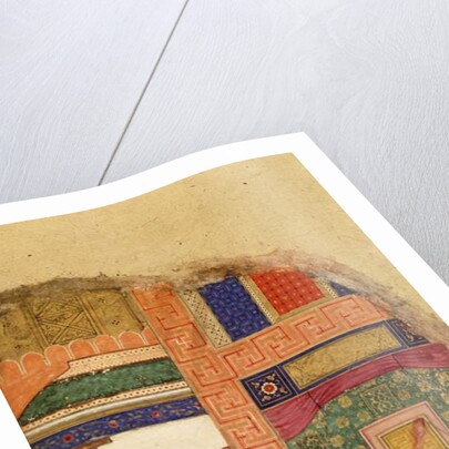 King Dasaratha Conversing with the Family Priest about Rama's Regency Inside the Palace, Whilst Courtiers and Ministers Await in the Courtyard, c.1595 by Mughal School