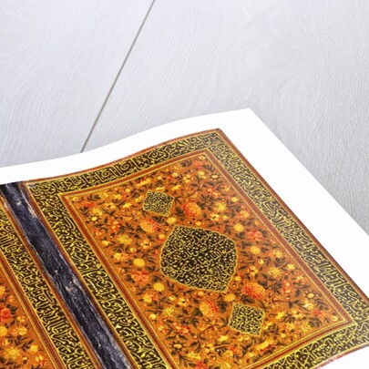 A Qajar Qur'an binding, painted with a floral design and a medallion containing a thuluth inscription, c. 1801-2 by Persian School