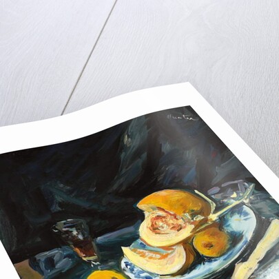 Still Life with Cut Melon, Glass and Fan, c. 1920 by George Leslie Hunter