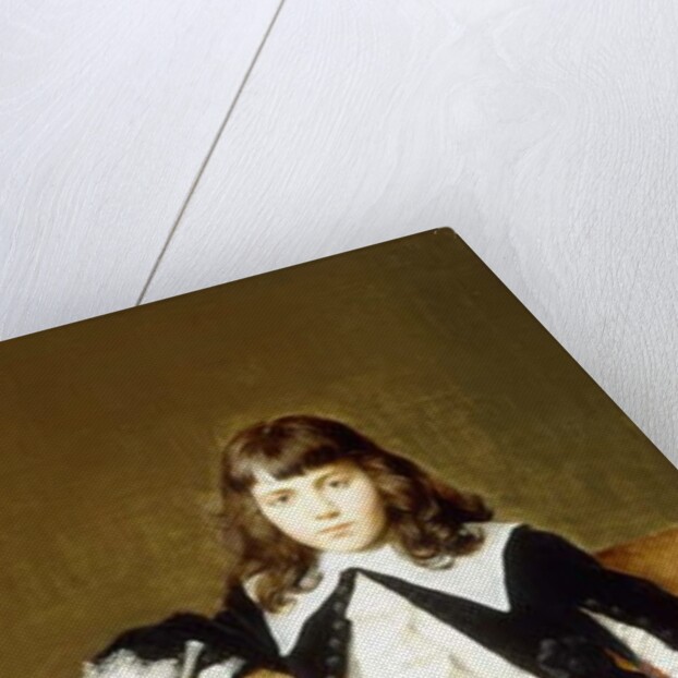 Portrait of a Boy, seated full length, on a Sofa Draped with a Lion Skin by Geza Vastagh