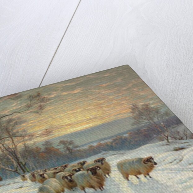 A Shepherd with his Flock in a Winter Landscape, 1919 by Wright Barker