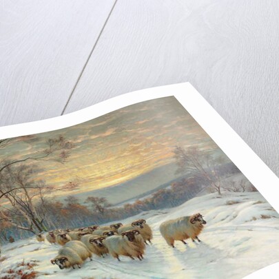 A Shepherd with his Flock in a Winter Landscape, 1919 by Wright Barker