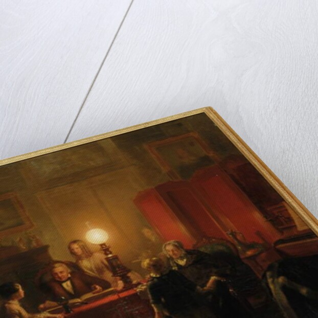 A family gathered around a lamplit table, 1854 by Petrus Kiers