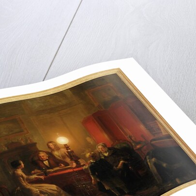 A family gathered around a lamplit table, 1854 by Petrus Kiers