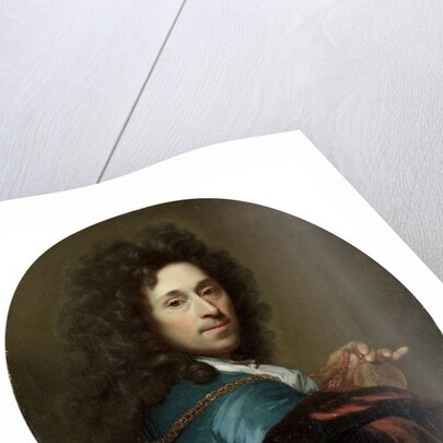Portrait of the artist in a blue coat and brown velvet cape, with a medallion of the Elector Palatine, Johann Wilhelm by Godfried Schalken or Schalcken